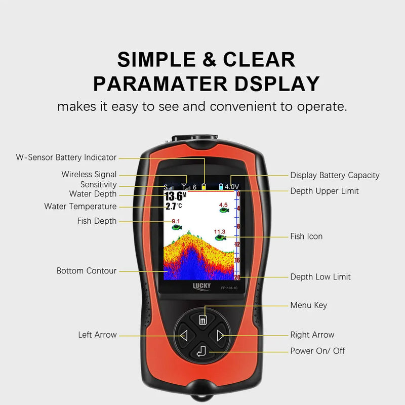LUCKY FF1108-1CWLA Rechargeable Wireless Sonar for Fishing 45M Water Depth Echo Sounder Fishing Finder Portable Fish Finder