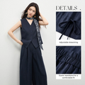 SENTUBILA Office 2 Piece Pant Set 2026 Women Linen Blend Summer Suit V Neck Waistcoat Wide Leg Baggy Pant Print Scarf 162ZA5663Z