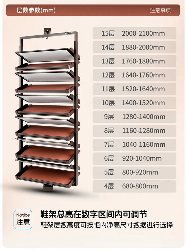 Built-in Height Adjustable Shoe Cabinet Closet Space Saving 360° Rotating Shoe Rack, Multi-layer Shoe Holder Storage Organizer