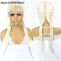 Half Red Half Black Colored Lace Front Braided Wigs For Women 26 Inch Long Synthetic Double Dutch Box Braids Wig With Baby Hair