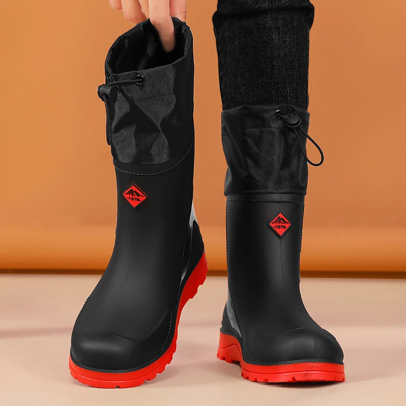 Men's high-top casual rain boots four seasons anti-slip waterproof wading fishing water shoes car wash snow kitchen rain shoes