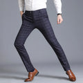 2026 Men's Blue Vertical Striped Suit Pants, Black Business Casual Trousers, Asian Sizes 28-40, Burgundy and Gray Plaid Pant.
