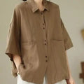 Retro Cotton Linen ort Sve Women's irt Summer New Loose Casual  Collar Top Faion Korean Sle Thin Material