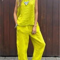 Summer Cotton And Linen Casual Outfits Female Fashion Solid Color Two-piece Set For Women Sleeveless Top Trousers Women's Suit