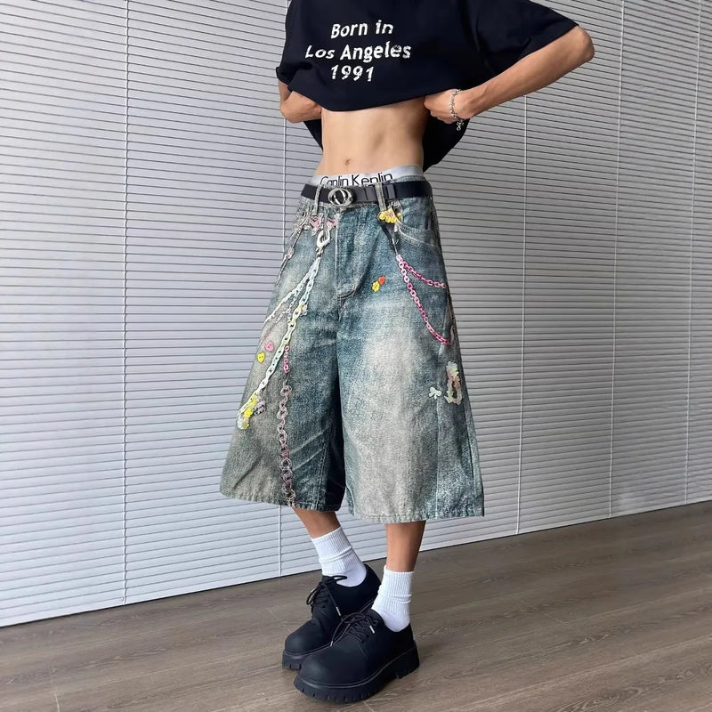 3D Print Baggy Jeans Shorts Men Streetwear Candy Chain | SAMAG