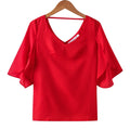 Women Chiffon Short Sleeve Shirt Sexy V-neck Loose Ruffled Chiffon Blouse.