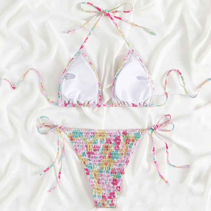 Sexy floral print halter bikinis sets biquini high waist | SAMAG
