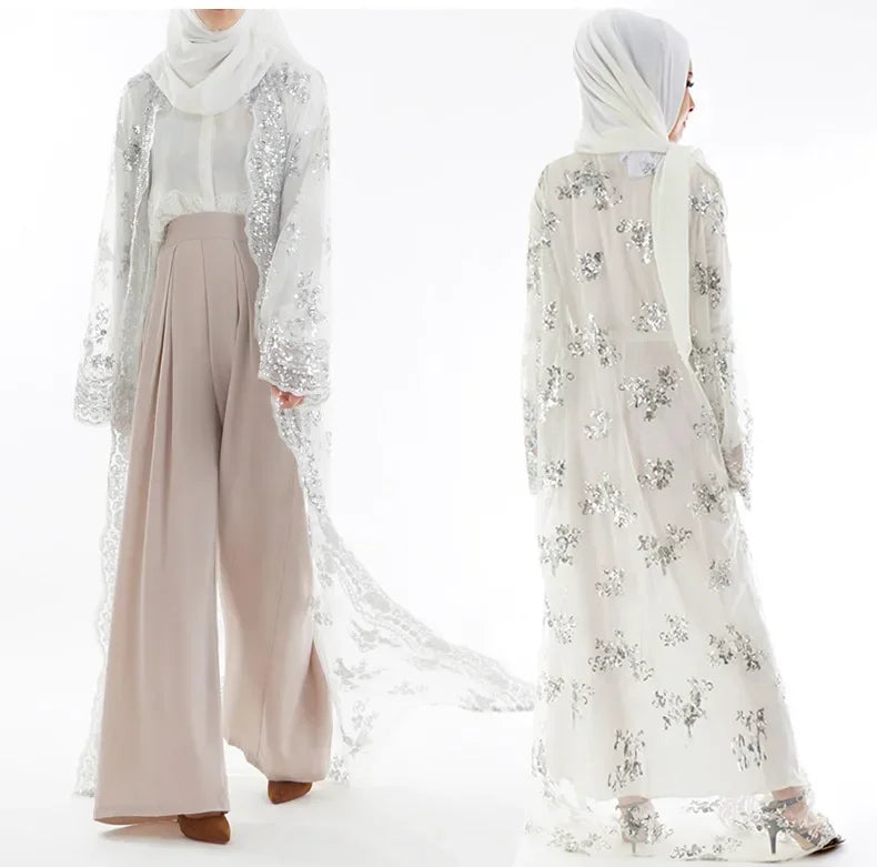 Eid Sequins Abaya Dubai Kimono Open Kaftan Muslim Dress | SAMAG