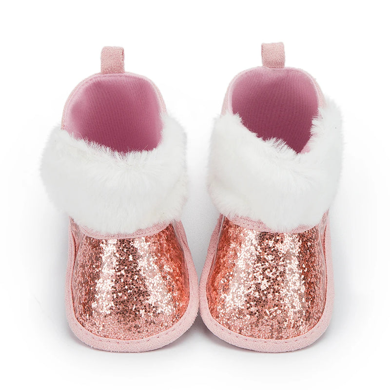 Sequin Newborn Baby Boys Girls Boots Warm Fluffy Soft Anti-slip Toddler First Walkers Multicolor Winter Infant Baby Shoes 0-18M