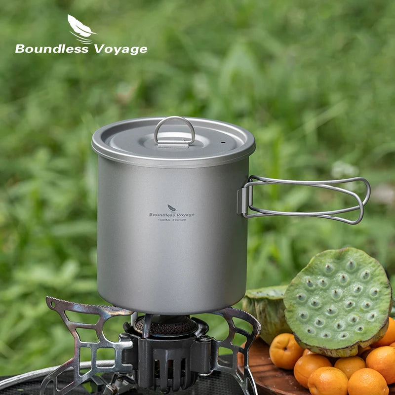 Boundless Voyage Titanium Pot Ultralight Backpacking Cookware with Folding Handle for Hiking & Camping W-Ti2060C