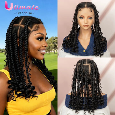 Full Lace Braided Wigs 16 In Synethetic Crochet Hair Wig Box Braids Boho Hairstyles Wigs for Women Short Bob Wig Knotless