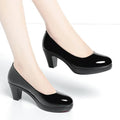 6cm 8cm Plus Size 34-42 Elegant Patent Leather Shoes Women's Platform Pumps 2026 Spring Shallow Med Block Heels Shoes Office Mom