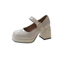 Lady Mary Jane Shoes 2024 New Square Toe Platform Women High Heels Big Size 35-44 Women's Chunky Heels Non-slip Pumps