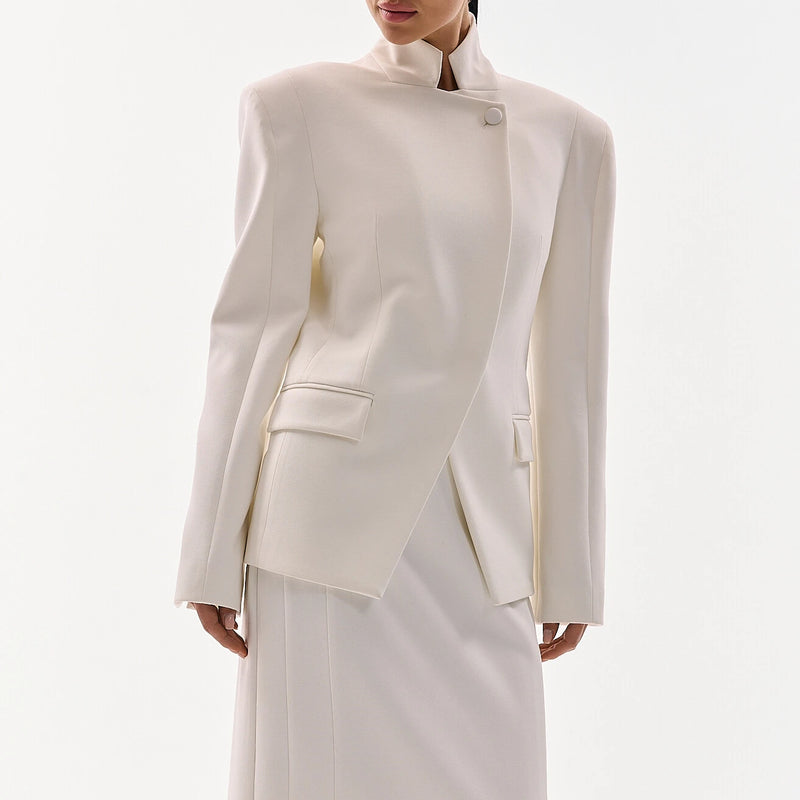 Laur Stand Collar Irregular Blazer Wide Leg Trousers Two Piece Set Women Single Button Elegant Office Suit Commuter Outfit 2026