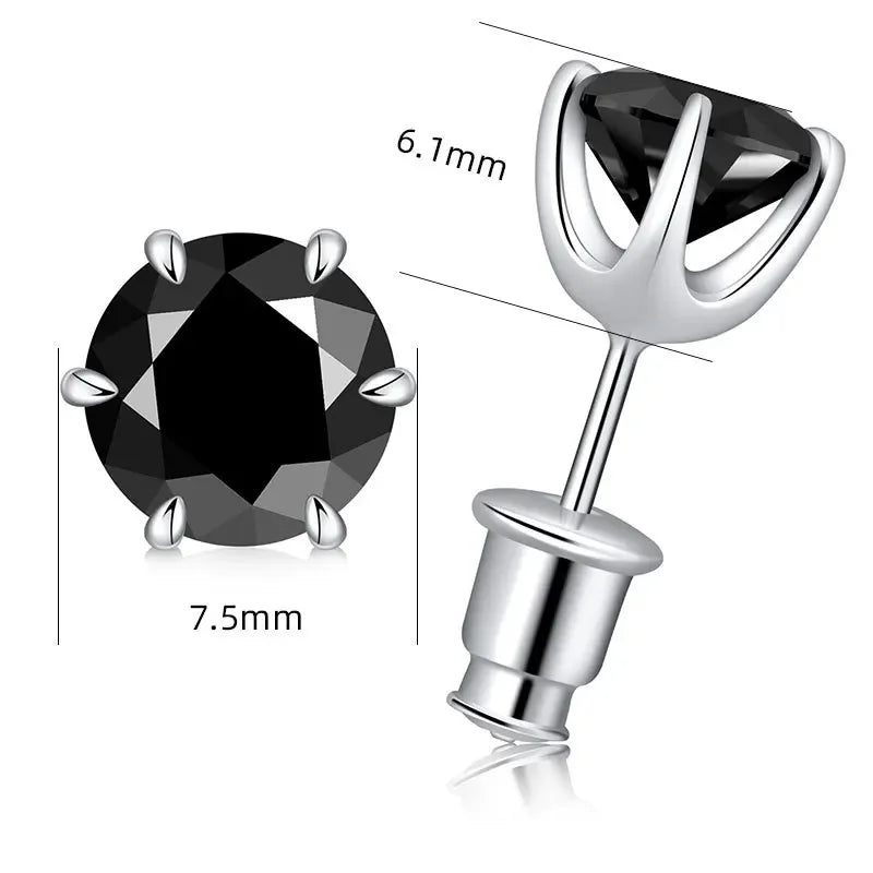0.5 - 2ct Black Moissanite Stud Earrings for Women/Men S925 Sterling Silver Diamond Round Cut Wedding Fine - Visuel 8 | SAMAG