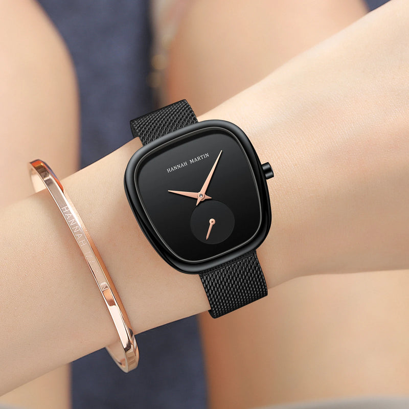 Local Shipping Women Watch With Stainless Steel Mesh Strap 34mm Rose Gold Dial Oval Clock Creative Timing - Visuel 3 | SAMAG