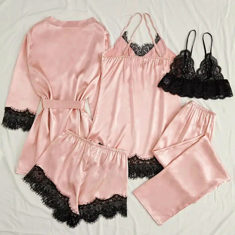 Women's Satin Sleepwear Pajama Set Pink Sexy Lingerie | SAMAG