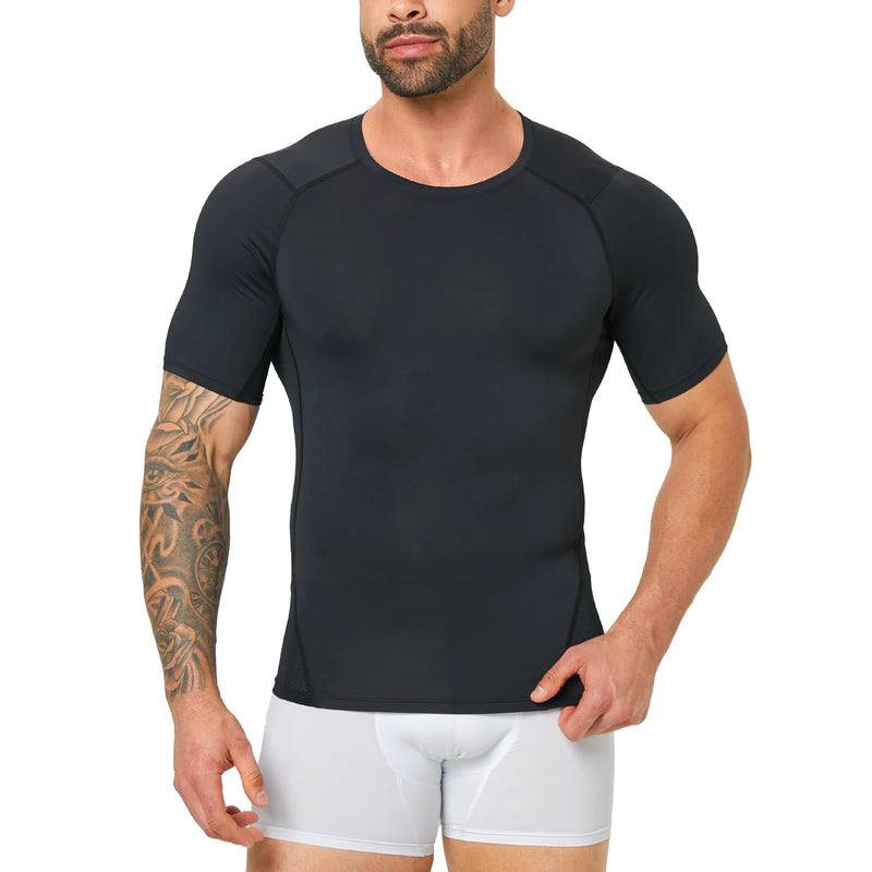 Men's High Elastic Quick Dry Slim Compression T-Shirt, Breathable Mesh Back, Body Shaping Fitness Workout Top