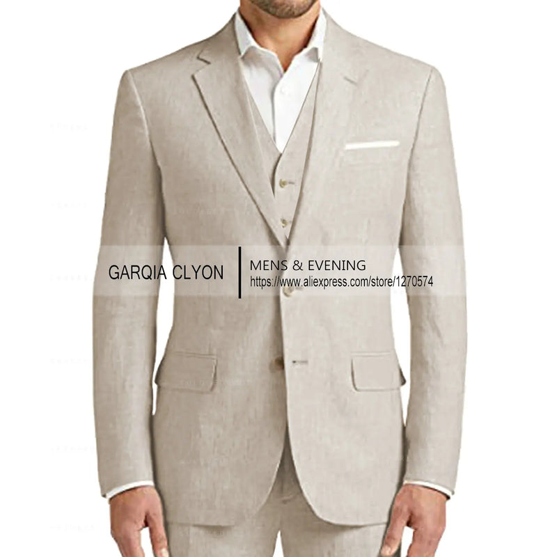 Summer Linen Suit Men Casual Party Classic Blazer Pants 3 Pieces Holiday Travel Tailor-made Breathable Cool Male Outfits