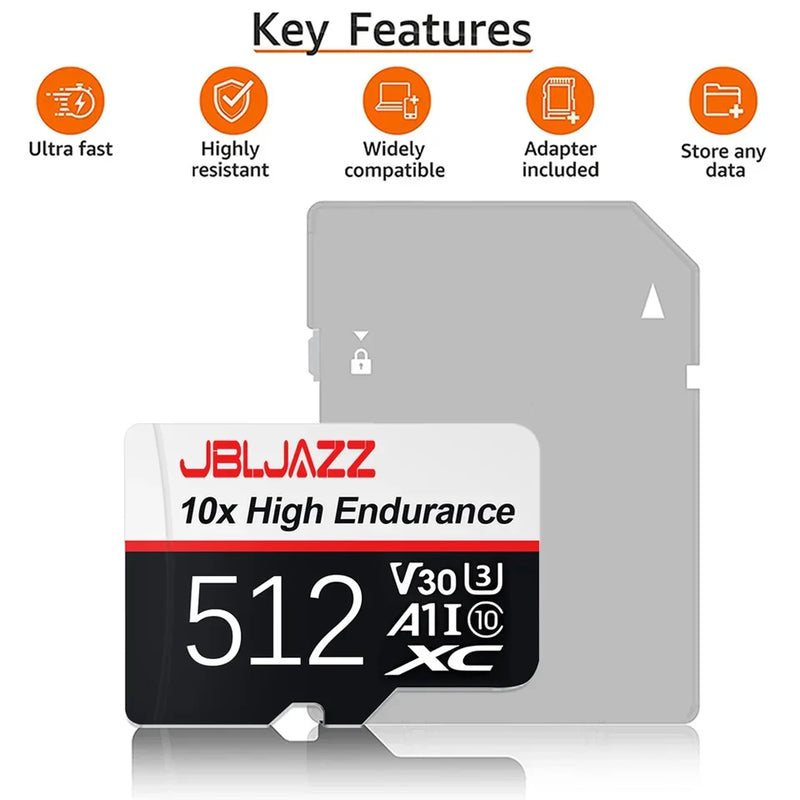 Secure 512GB SD Cards Micro TF SD Memory Card TF Cards 128GB 64GB 32GB Error Correction Memory Card for Camera/Gaming/GoPro