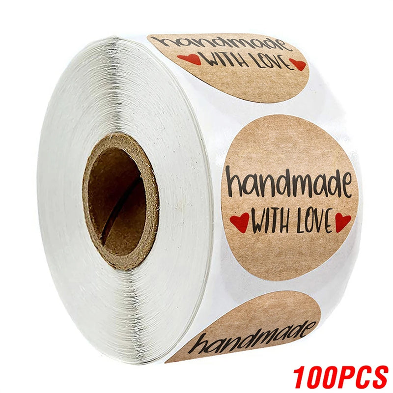 50-500pcs Kraft Paper Homemade With Love Stickers Scrapbooking For Envelope And Package Seal Labels Sticker Stationery Handmade