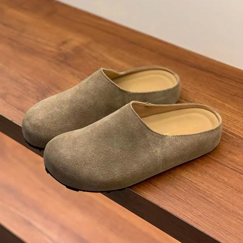 Zuecos De Mujer Suede Mule Shoes Women's Single Shoes 2026 Spring Autumn Baotou Half Slippers Outdoor Pull on Clog Mules Femme
