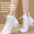 Women's Dancing Shoes Soft Bottom Leather mid Heel Black Mesh Breathable Square Dance Shoes Jazz Sailor Dance Footwear