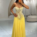 Luxury Lace Chiffon Strapless Evening Dress Beaded A-Line | SAMAG