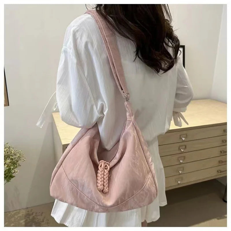Trendy Women's Soft Cloth Shoulder Bag Solid Color Student Casual Style Big Handbags Crossbody Bags for Women Shoulder Hobos Bag