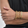Gold Color Men's Chain Bracelet, Hip Hop Stainless Steel Chunky Wristband, Rock Punk Jewelry Gift for Dad - Visuel 4 | SAMAG