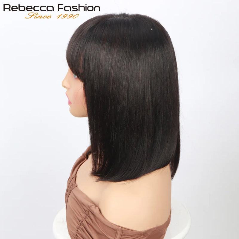 Real Scalp Bang Wig Straight Bob Wig With Bangs 3x1 Lace 100% Human Hair Short Ready-to-Wear Wig for Women Beginner Friendly