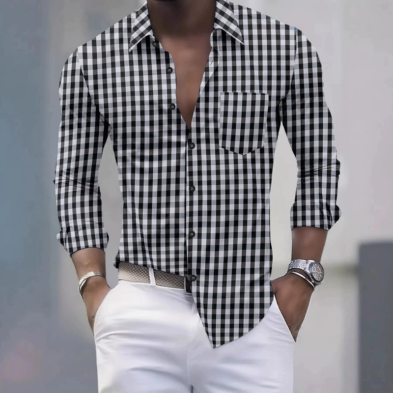 Men's Long Sleeved Shirt, Plaid Printed Casual Summer | SAMAG