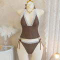 Deep V Lace Polka Dot Tie Front Sexy Bikini Set Designer | SAMAG