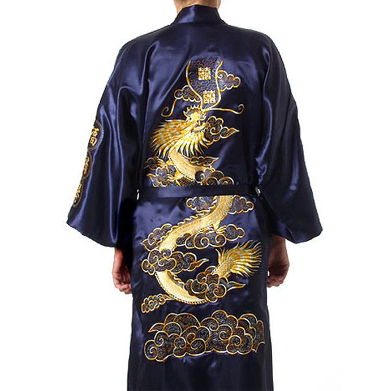 Sexy Men Satin Silky Chinese Dragon Kimono Bathrobe Pajamas Sleepwear Gown Bath Robes Man Fashion Nightgown