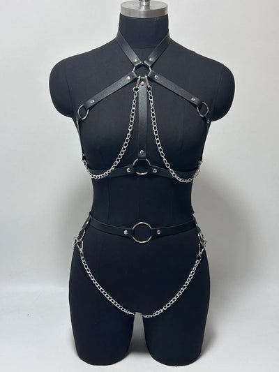 Women Fashion Full Body Chain Leather Waist Belt and Thigh Garter Set, Punk Gothic Metal Suspenders for Festival | SAMAG