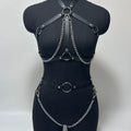 Women Fashion Full Body Chain Leather Waist Belt and Thigh Garter Set, Punk Gothic Metal Chain Suspenders for Festival Cosplay