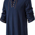 Men Medieval Lace Up Linen Long Sleeve Tunic Viking | SAMAG