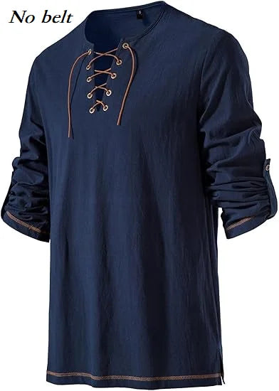 Men Medieval Lace Up Linen Long Sleeve Tunic Viking | SAMAG