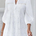 Women's Fashion Shirt Top White Lace Hollow Out V - Neck | SAMAG