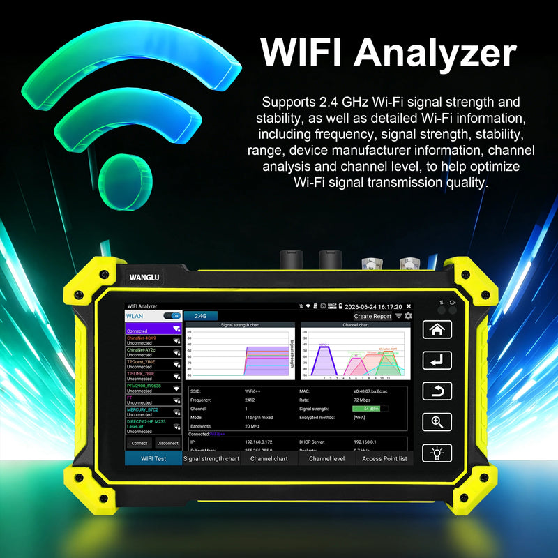 WANGLU 4K H.265 IP Camera Tester 8MP AHD TVI CVI SDI Analog IP Camera Monitor Tester Auto HD CCTV Camera Tester WiFi Analyzer