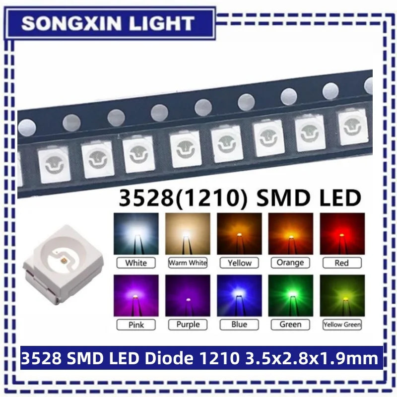 100pcs/lot 3528 1210 Diode SMD LED Diodes Kit Green RED WARM White ICE Blue Yellow Pink Purple-UV Orange rgb PLCC-2 High Quality