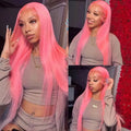 Pink Straight Human Hair Wigs 13X6 Hd Transparent Lace Frontal Wig Brazilian 220 Density Pre Plucked 13X4 30 Inch Lace Front Wig