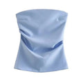 Strapless Draped Bustier Tops for Women, Straight Neck, Back Zipper, Female Camis, Fashion