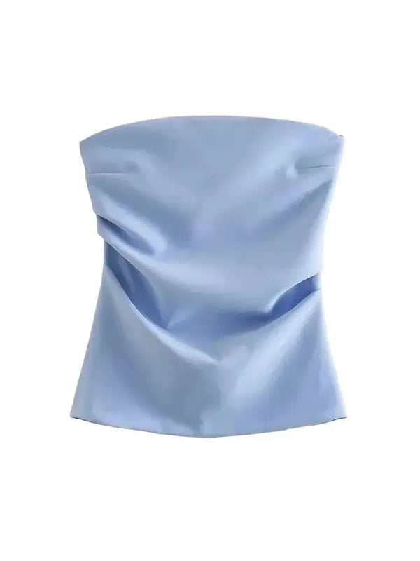 Strapless Draped Bustier Tops for Women, Straight Neck, Back Zipper, Female Camis, Fashion