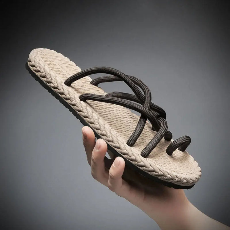 All Match EVA Outer Wear Shoes Personality Soft Braided Rope Flats Slippers Beachwear Anti Slip Home Slides Sandals Beach