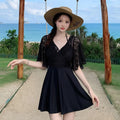 Women's One Piece Swimdress V Neck Sheer Lace Flare | SAMAG
