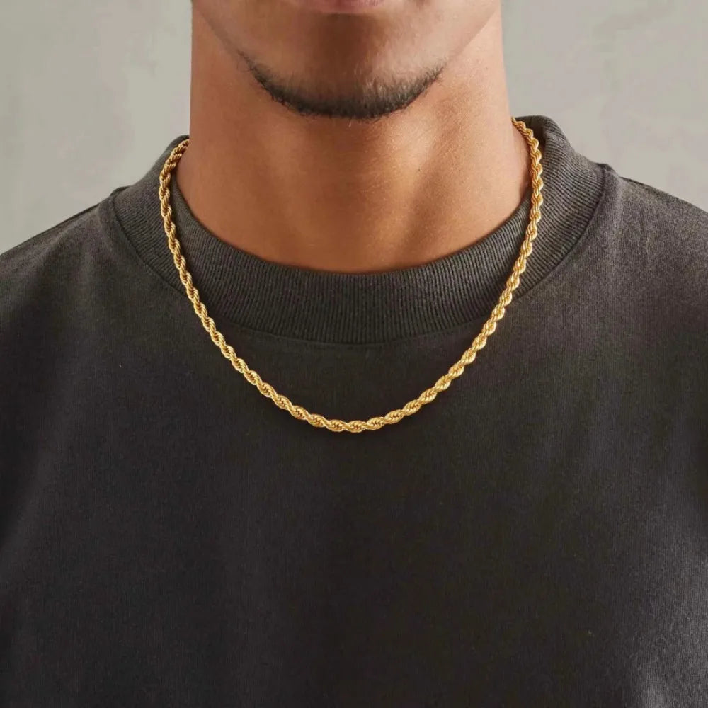 45-60cm Beautiful 18K Gold 4mm Round Rope Chain Necklace for Women Man Fashion Wedding accessories Party Jewelry Holiday gifts