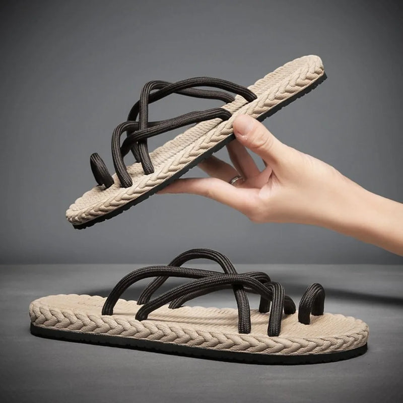 All Match EVA Outer Wear Shoes Personality Soft Braided Rope Flats Slippers Beachwear Anti Slip Home Slides Sandals Beach