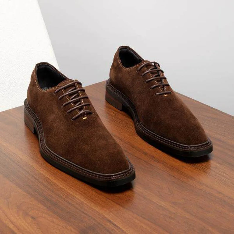 Men's Formal Genuine Leather Shoes Suede Nubuck Square Toe Oxfords British Retro Business Casual Dress Shoes 2026