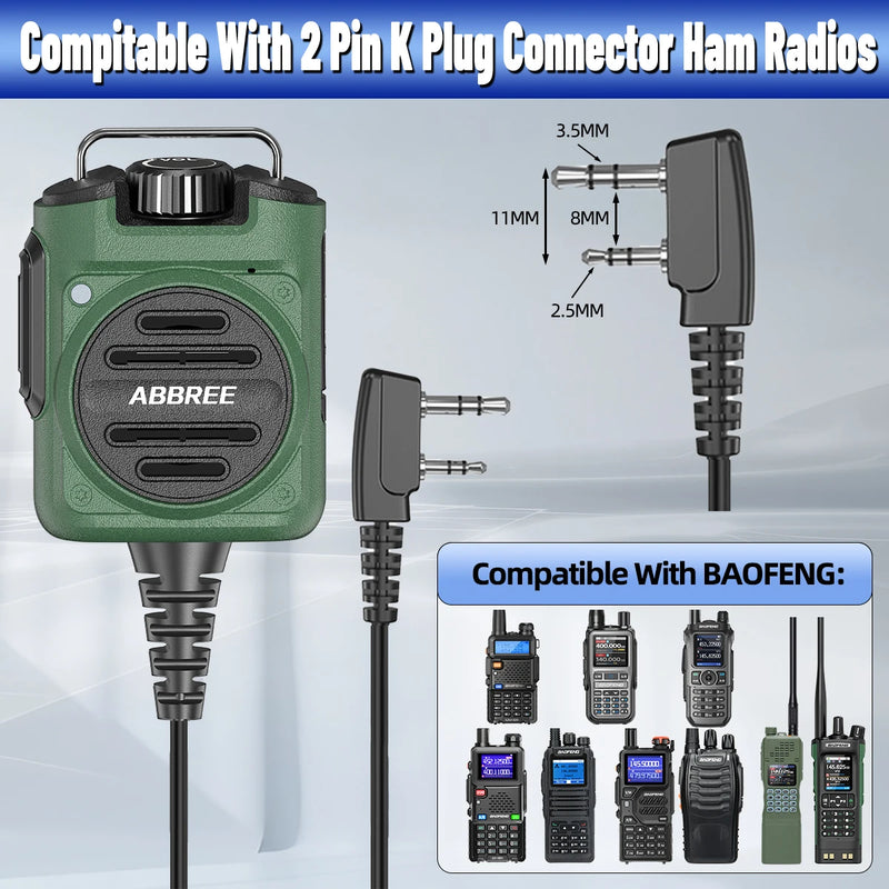 ABBREE AR-158 2Pin Rechargeable Microphone Mic Speaker Volume PTT Tangent For Baofeng UV 5R BF 888S UV 21 PRO Two Way Radio